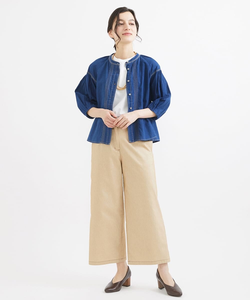 NHLEX82190 GIANNI LO GIUDICE(小さいサイズ)(メゾン ドゥ サンク) [セットアップ対応]デニムライクストレッチワイドパンツ ベージュ