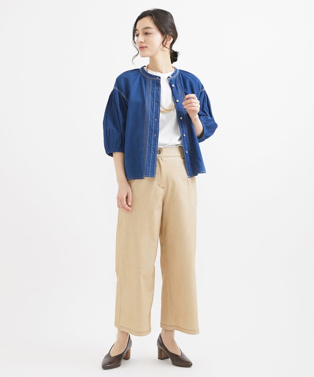 NHLEX82190 GIANNI LO GIUDICE(小さいサイズ)(メゾン ドゥ サンク) [セットアップ対応]デニムライクストレッチワイドパンツ ベージュ