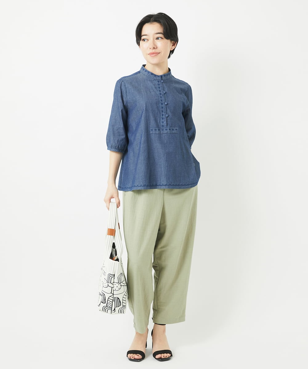 NHLGB12180 GIANNI LO GIUDICE(小さいサイズ)(メゾン ドゥ サンク) [日本製]ナチュラルスムースパンツ スモーキーグリーン