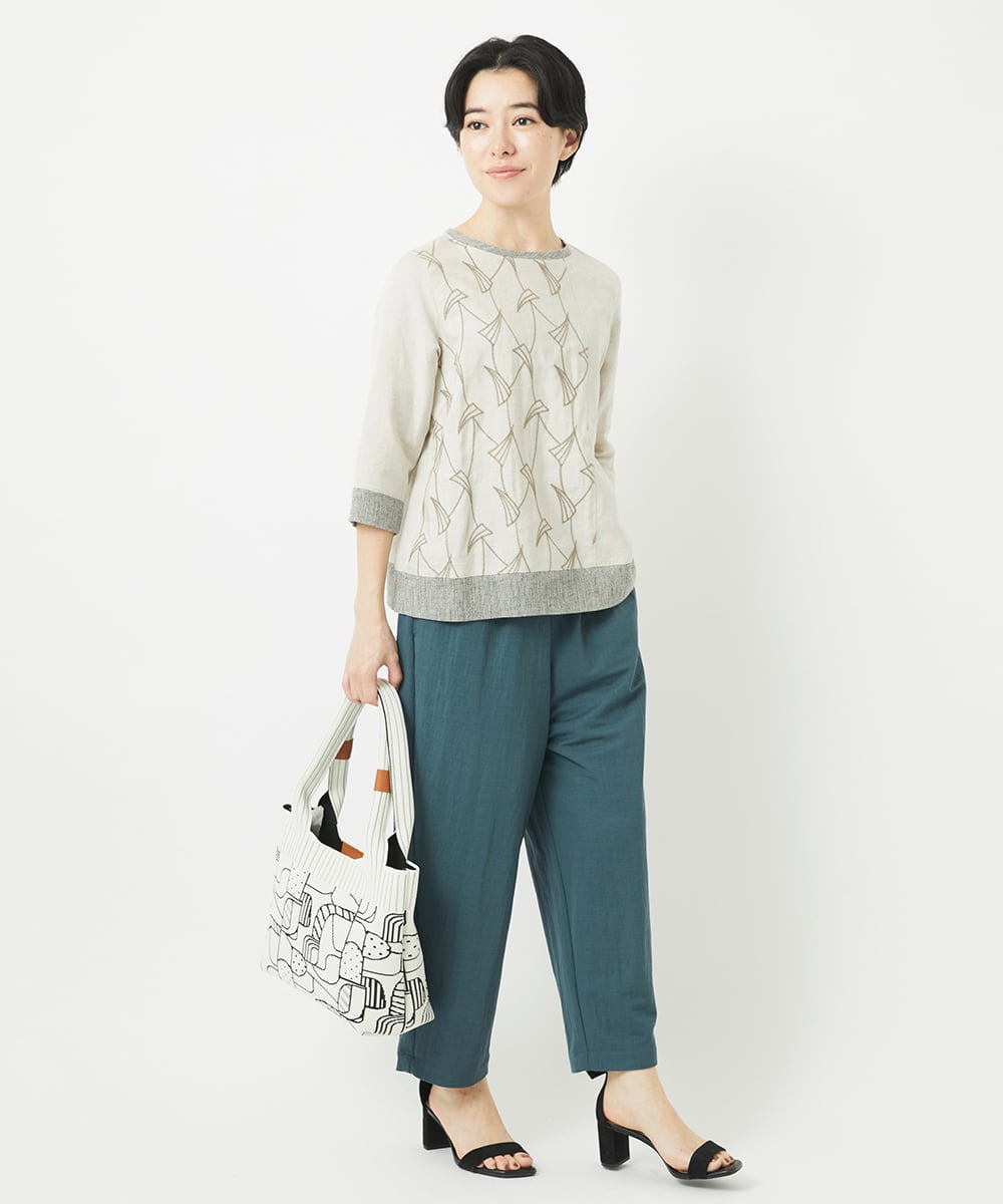 NHLGB12180 GIANNI LO GIUDICE(小さいサイズ)(メゾン ドゥ サンク) [日本製]ナチュラルスムースパンツ スモーキーグリーン