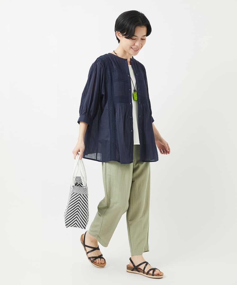 NHLGB12180 GIANNI LO GIUDICE(小さいサイズ)(メゾン ドゥ サンク) [日本製]ナチュラルスムースパンツ スモーキーグリーン
