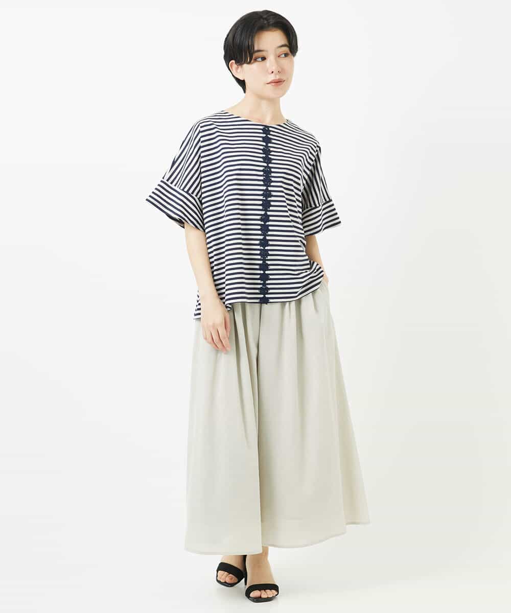 NHLGC84270 GIANNI LO GIUDICE(小さいサイズ)(メゾン ドゥ サンク) 強撚ピケワイドパンツ ネイビー