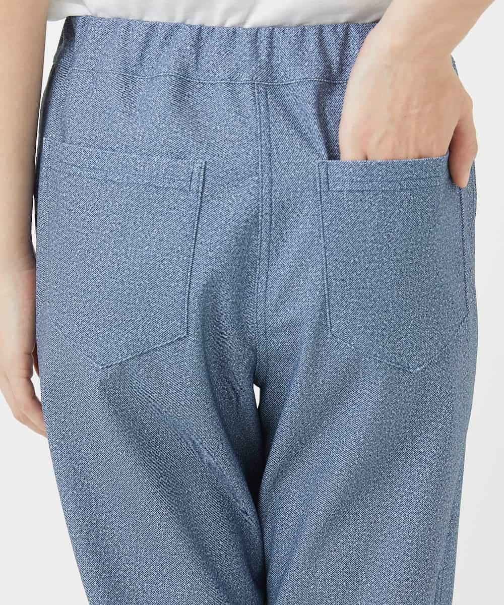 NHLGC88170 GIANNI LO GIUDICE(小さいサイズ)(メゾン ドゥ サンク) [3サイズ展開・接触冷感・夏向け素材]デニム風綾プリントハイテンションストレッチパンツ ネイビー系