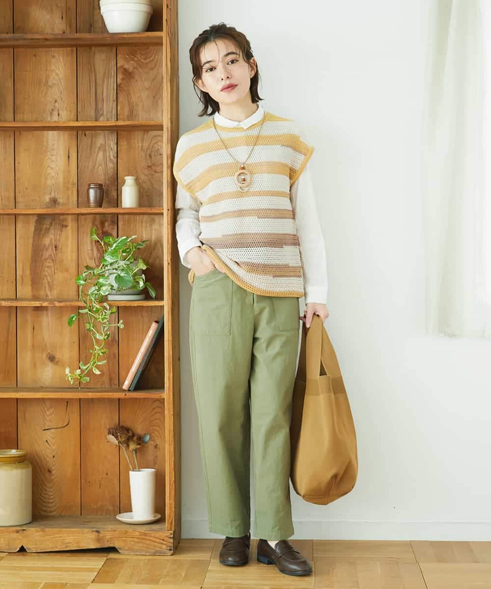 NHLGD86250 GIANNI LO GIUDICE(小さいサイズ)(メゾン ドゥ サンク) コットンナチュラルワッシャーベイカーパンツ グリーン