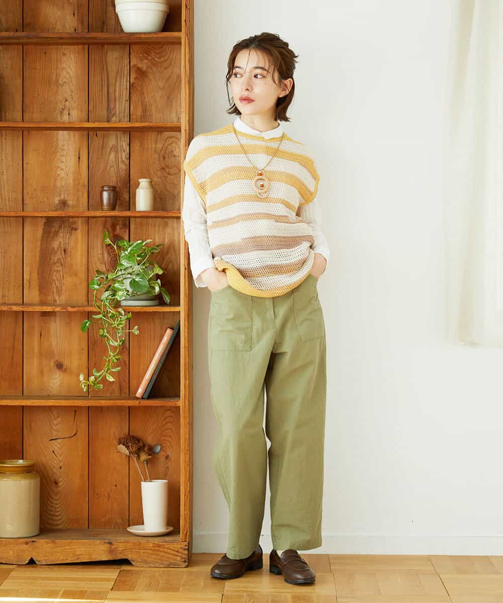 NHLGD86250 GIANNI LO GIUDICE(小さいサイズ)(メゾン ドゥ サンク) コットンナチュラルワッシャーベイカーパンツ グリーン