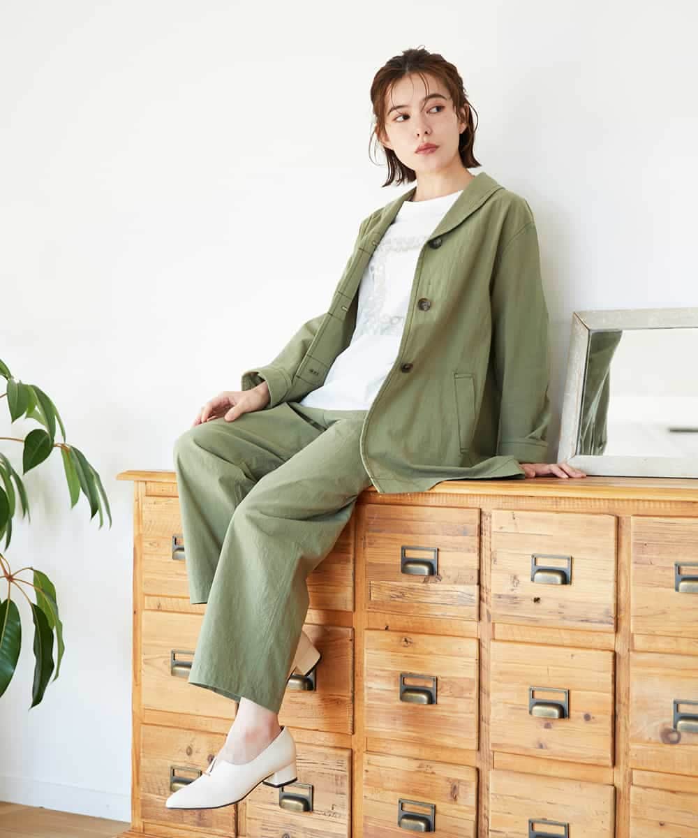 NHLGD86250 GIANNI LO GIUDICE(小さいサイズ)(メゾン ドゥ サンク) コットンナチュラルワッシャーベイカーパンツ グリーン