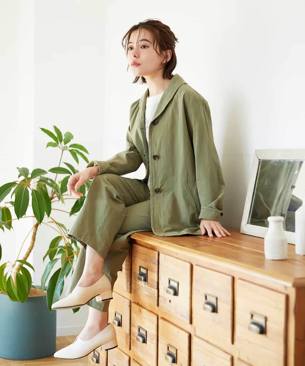 NHLGD86250 GIANNI LO GIUDICE(小さいサイズ)(メゾン ドゥ サンク) コットンナチュラルワッシャーベイカーパンツ グリーン