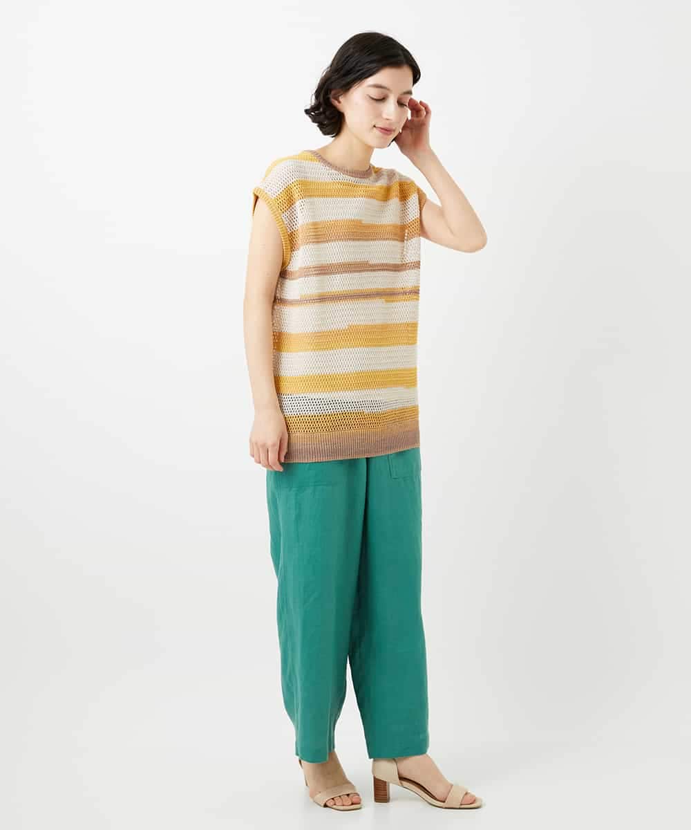 NHLGE43250 GIANNI LO GIUDICE(小さいサイズ)(メゾン ドゥ サンク) カラーリネン製品洗いパンツ グリーン