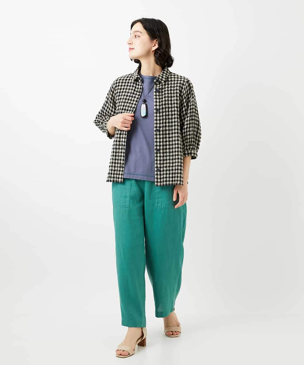 NHLGE43250 GIANNI LO GIUDICE(小さいサイズ)(メゾン ドゥ サンク) カラーリネン製品洗いパンツ グリーン