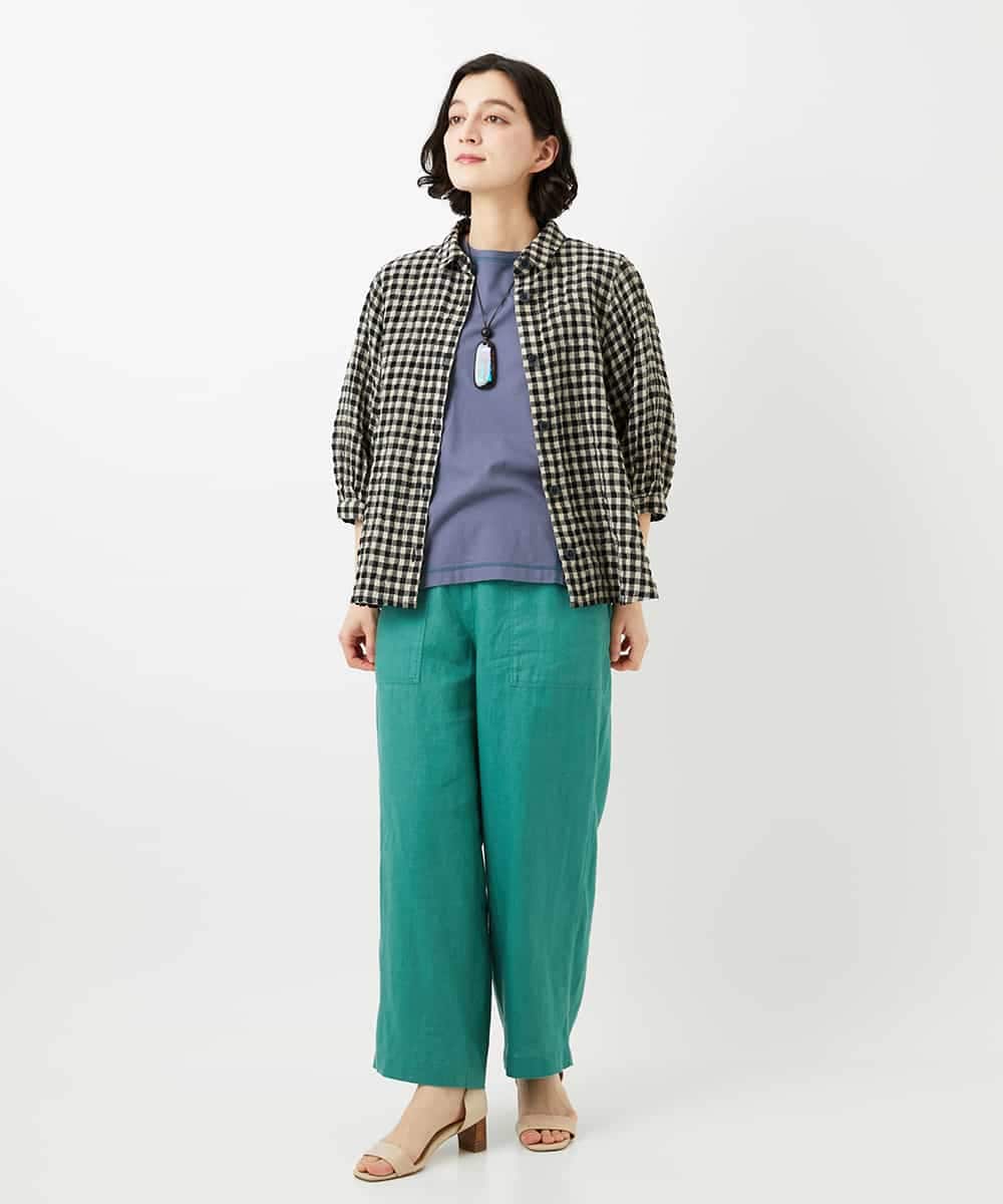 NHLGE43250 GIANNI LO GIUDICE(小さいサイズ)(メゾン ドゥ サンク) カラーリネン製品洗いパンツ グリーン