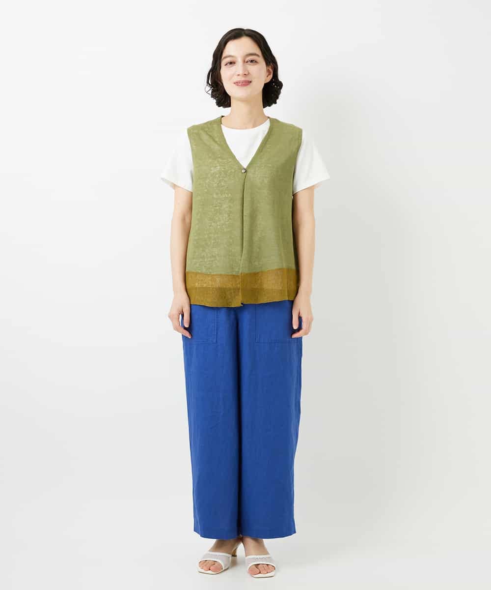 NHLGE43250 GIANNI LO GIUDICE(小さいサイズ)(メゾン ドゥ サンク) カラーリネン製品洗いパンツ グリーン