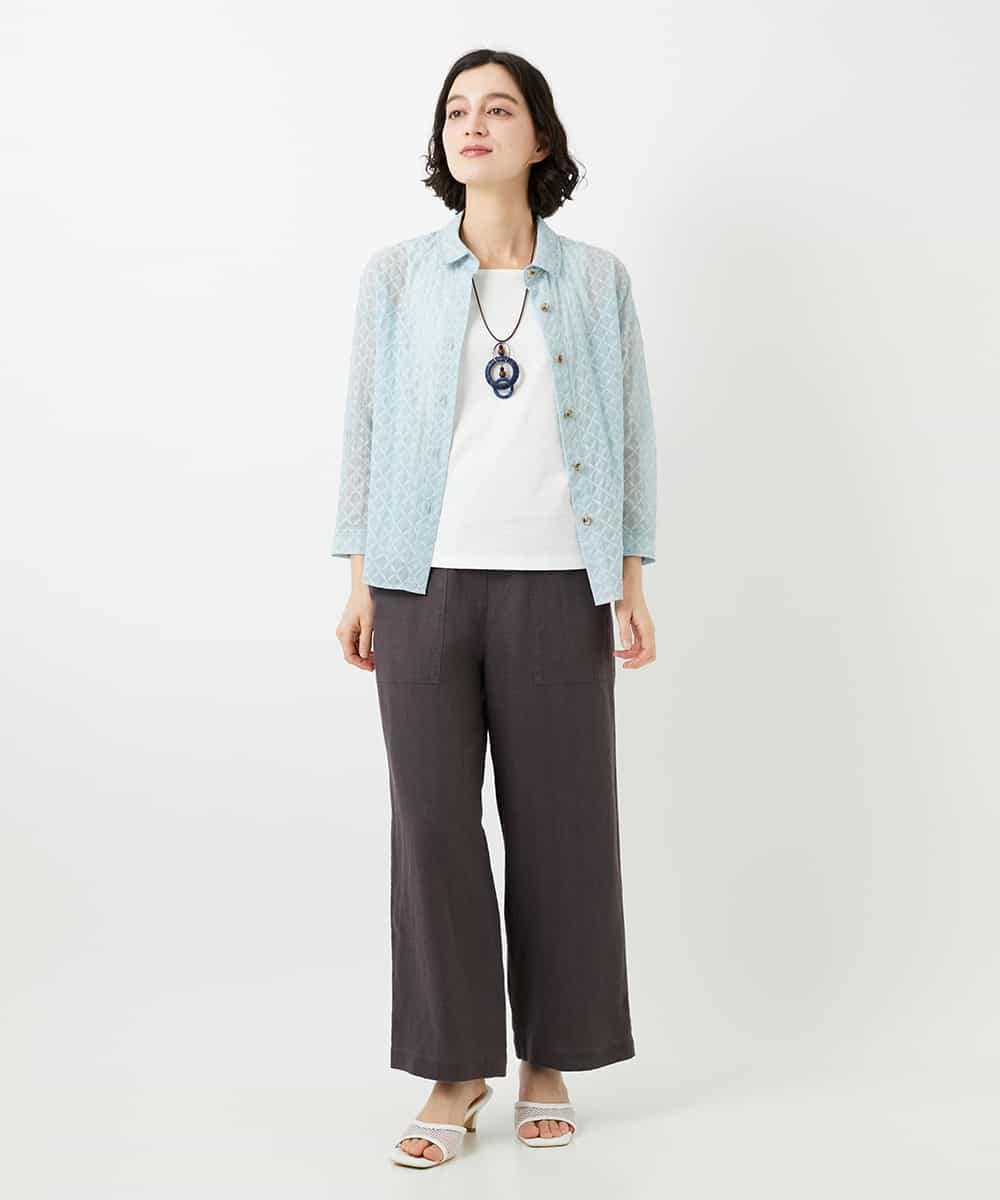 NHLGE43250 GIANNI LO GIUDICE(小さいサイズ)(メゾン ドゥ サンク) カラーリネン製品洗いパンツ グリーン