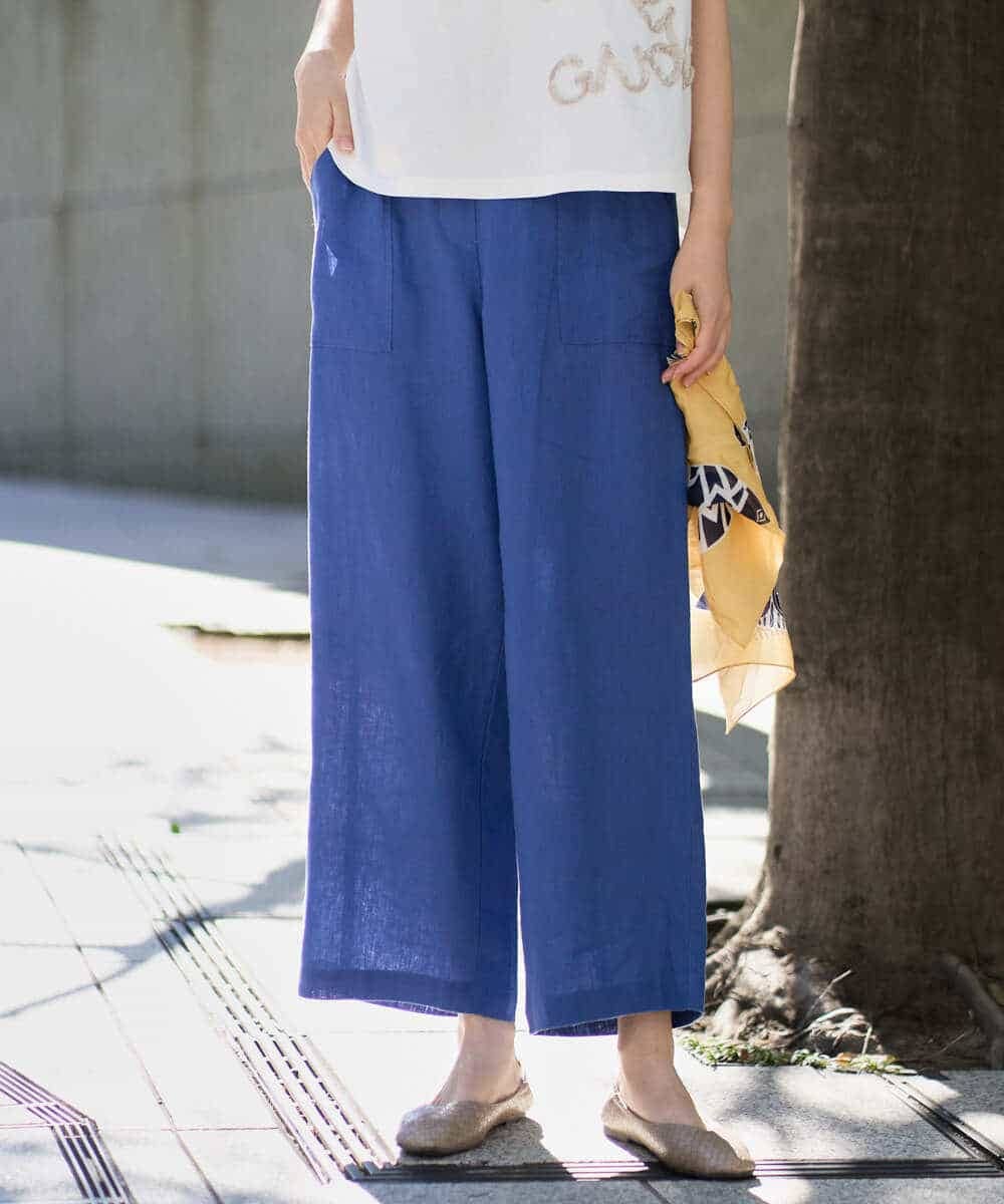 NHLGE43250 GIANNI LO GIUDICE(小さいサイズ)(メゾン ドゥ サンク) カラーリネン製品洗いパンツ ブルー