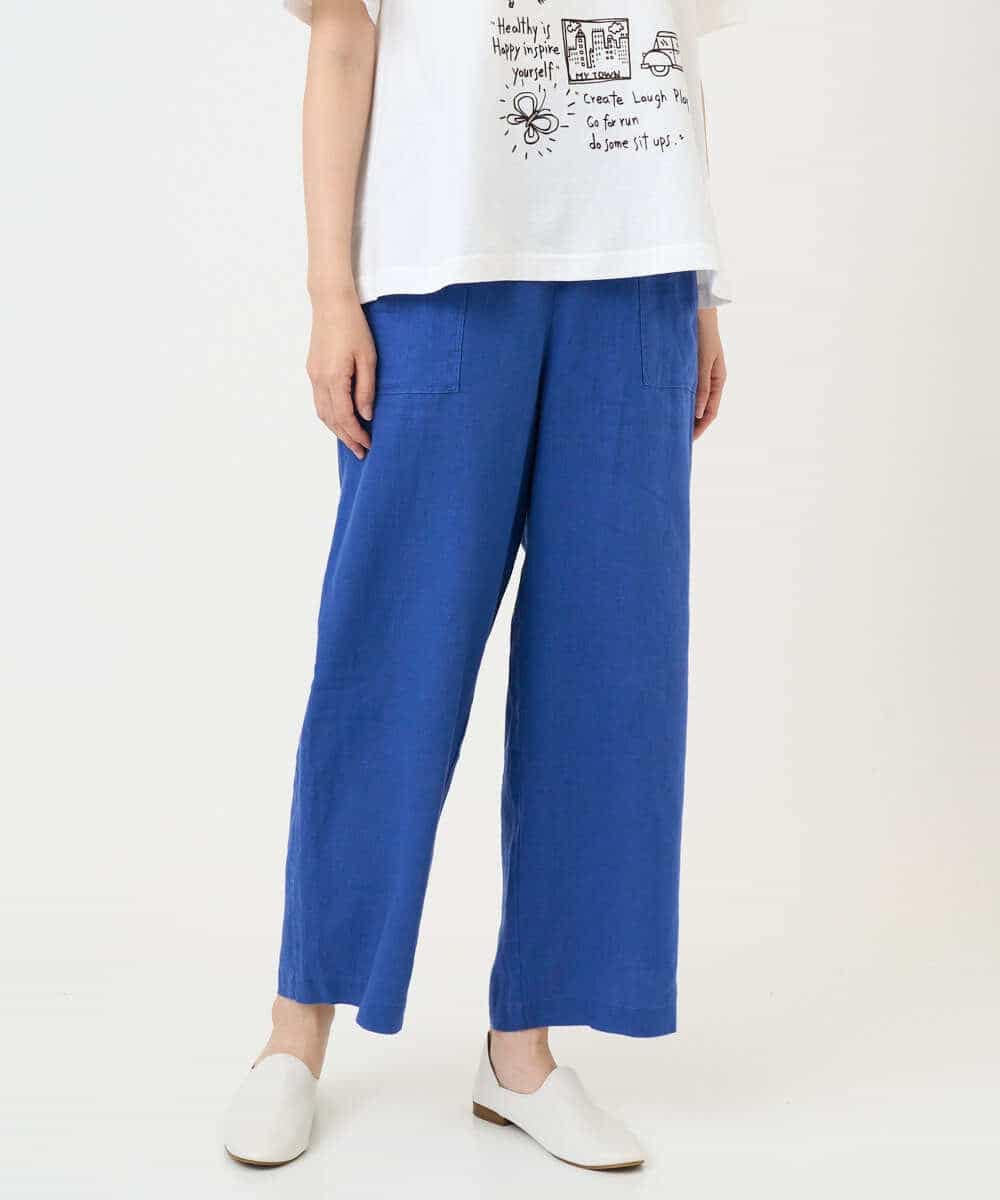 NHLGE43250 GIANNI LO GIUDICE(小さいサイズ)(メゾン ドゥ サンク) カラーリネン製品洗いパンツ ブルー