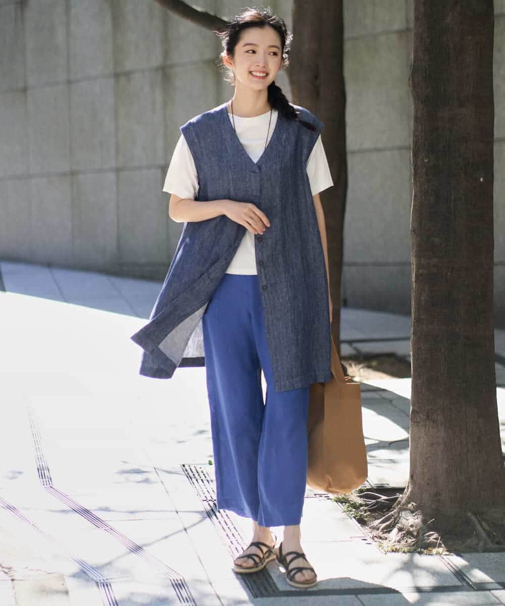 NHLGE43250 GIANNI LO GIUDICE(小さいサイズ)(メゾン ドゥ サンク) カラーリネン製品洗いパンツ ブルー