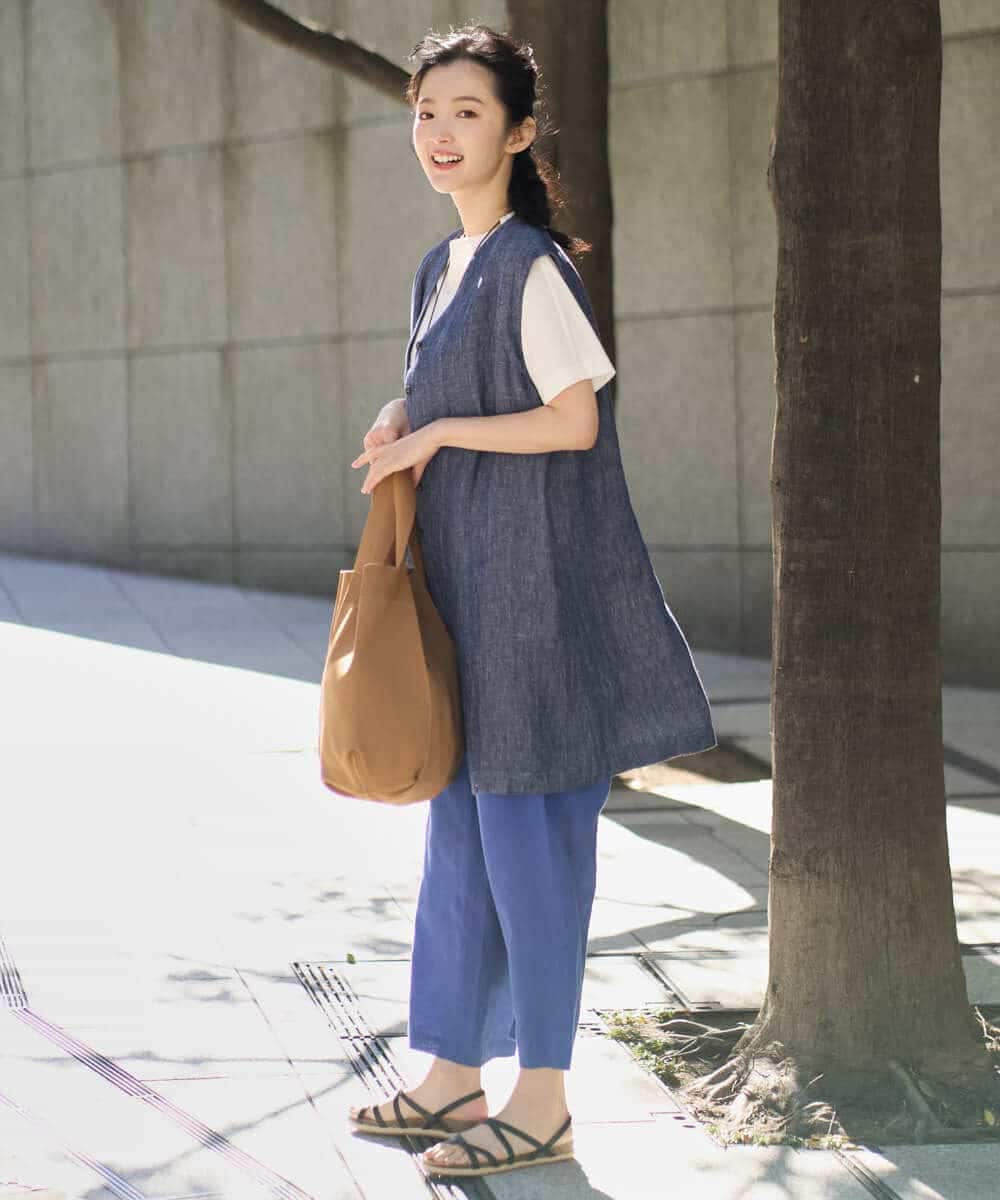 NHLGE43250 GIANNI LO GIUDICE(小さいサイズ)(メゾン ドゥ サンク) カラーリネン製品洗いパンツ ブルー