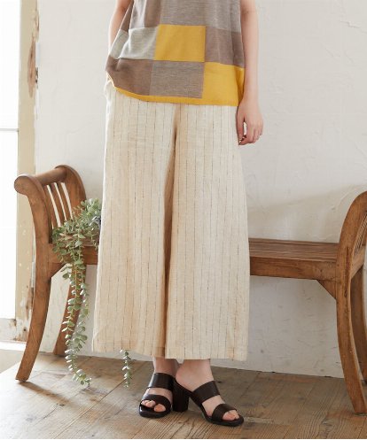 NHLGE50330  [セットアップ対応]リネンステッチストライプパンツ