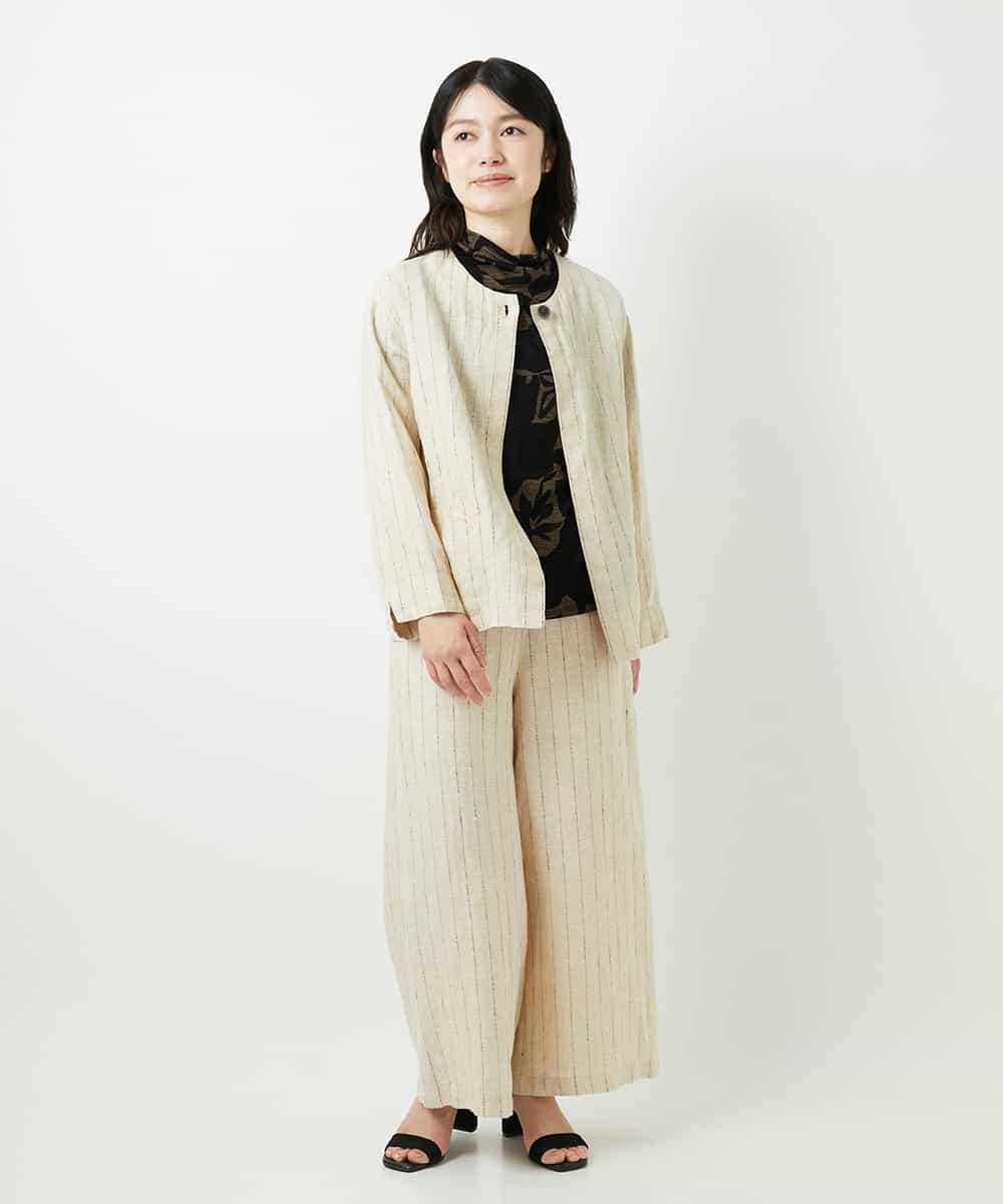 NHLGE50330 GIANNI LO GIUDICE(小さいサイズ)(メゾン ドゥ サンク) [セットアップ対応]リネンステッチストライプパンツ ベージュ
