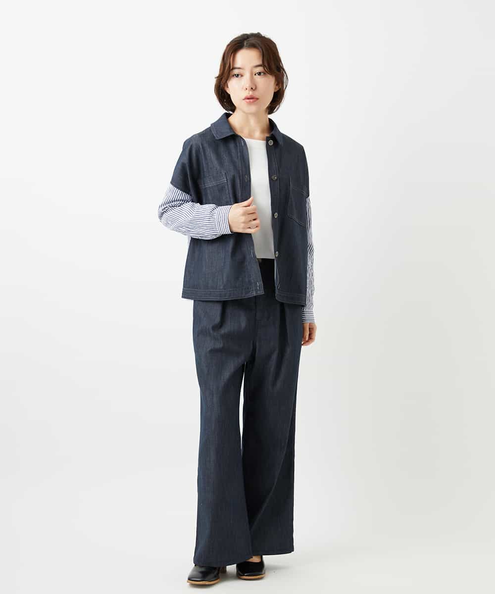 NHLGF85270 GIANNI LO GIUDICE(小さいサイズ)(メゾン ドゥ サンク) [セットアップ対応]デニムライクセミワイドパンツ ネイビー