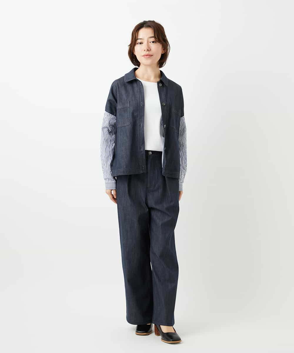 NHLGF85270 GIANNI LO GIUDICE(小さいサイズ)(メゾン ドゥ サンク) [セットアップ対応]デニムライクセミワイドパンツ ネイビー