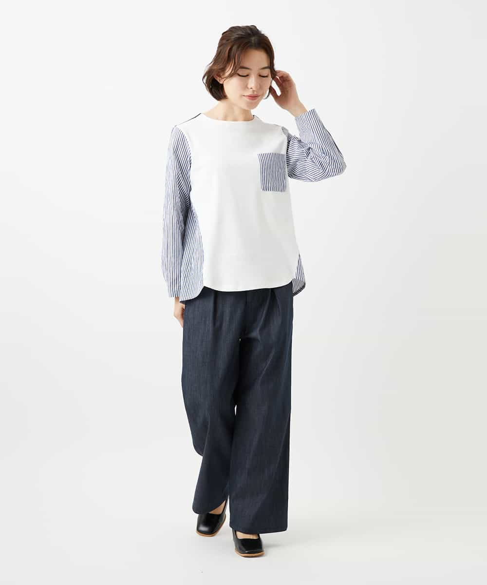 NHLGF85270 GIANNI LO GIUDICE(小さいサイズ)(メゾン ドゥ サンク) [セットアップ対応]デニムライクセミワイドパンツ ネイビー