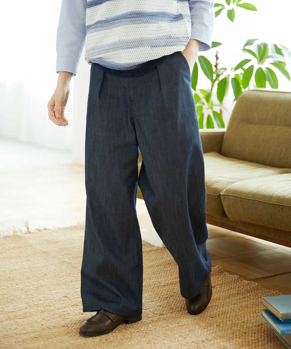 NHLGF85270 GIANNI LO GIUDICE(小さいサイズ)(メゾン ドゥ サンク) [セットアップ対応]デニムライクセミワイドパンツ ネイビー