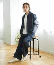 NHLGF85270 GIANNI LO GIUDICE(小さいサイズ)(メゾン ドゥ サンク) [セットアップ対応]デニムライクセミワイドパンツ ネイビー