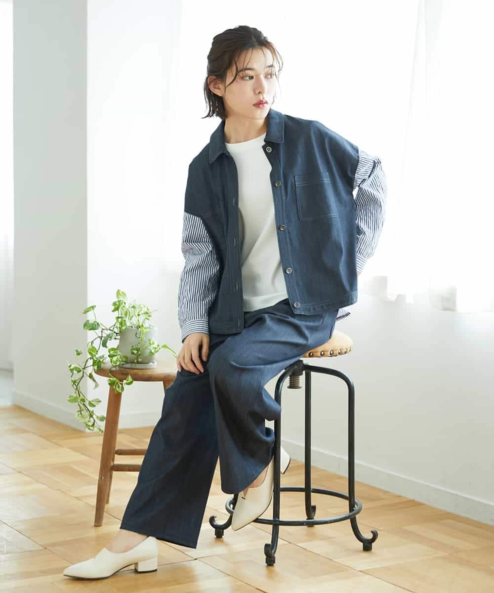 NHLGF85270 GIANNI LO GIUDICE(小さいサイズ)(メゾン ドゥ サンク) [セットアップ対応]デニムライクセミワイドパンツ ネイビー