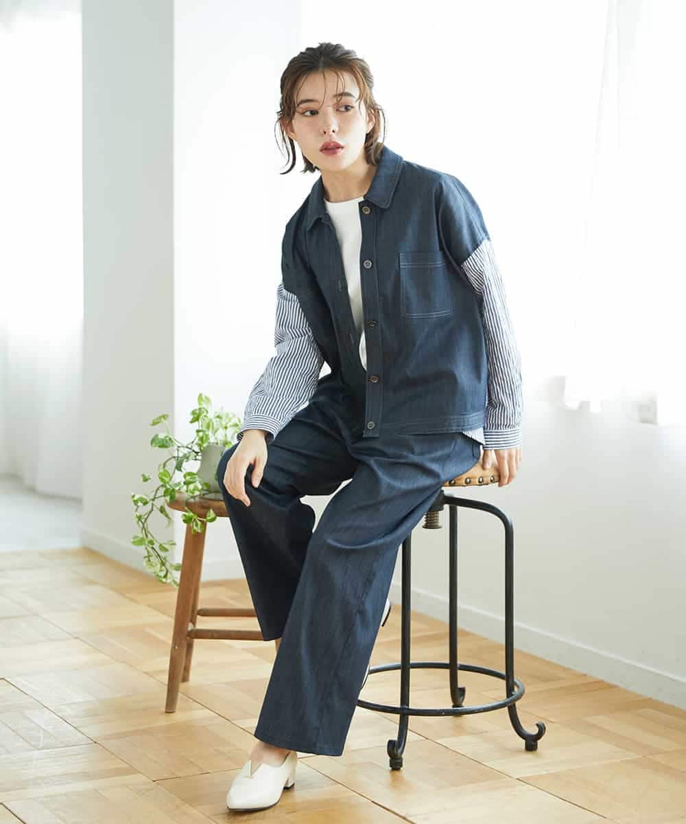 NHLGF85270 GIANNI LO GIUDICE(小さいサイズ)(メゾン ドゥ サンク) [セットアップ対応]デニムライクセミワイドパンツ ネイビー