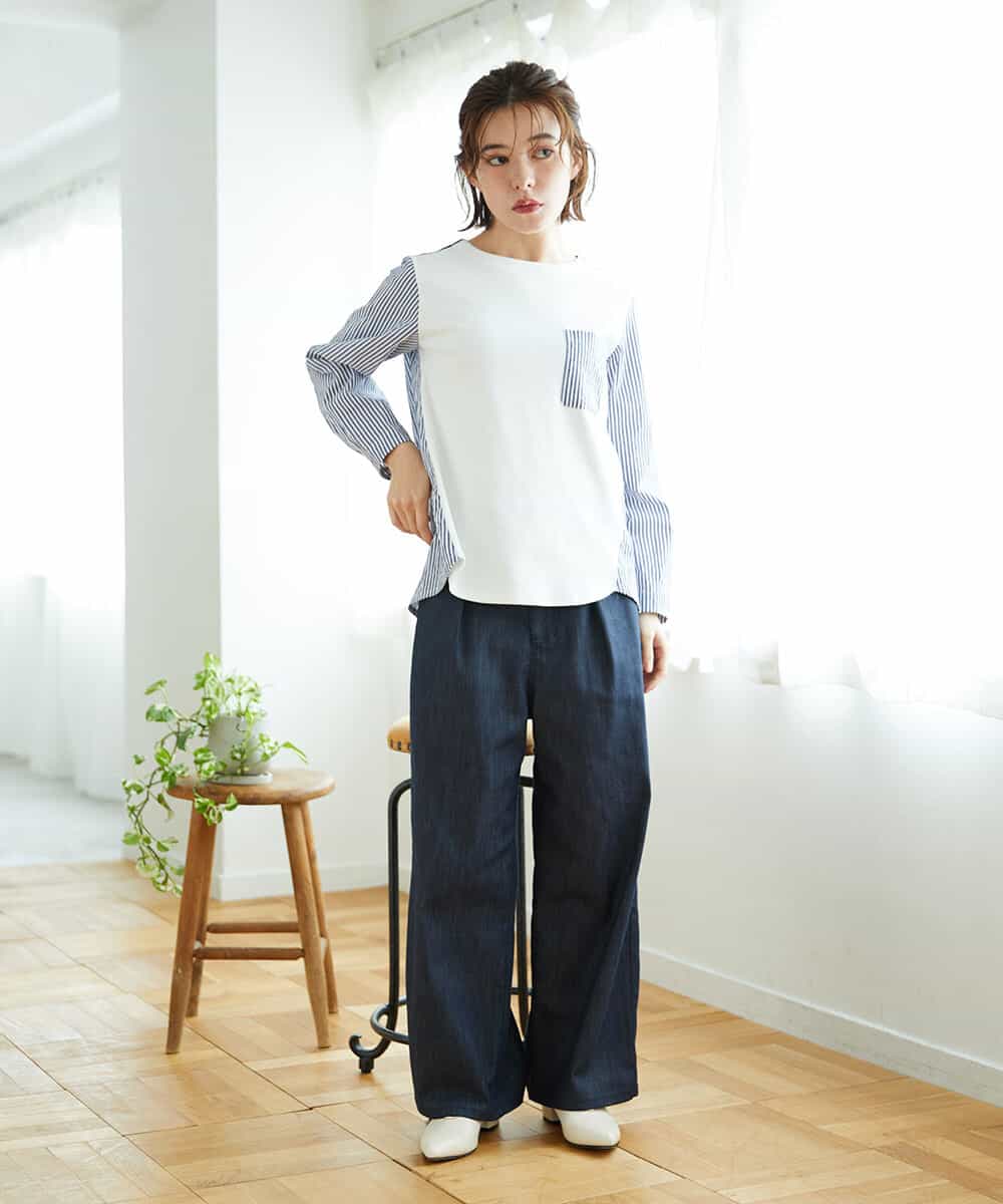 NHLGF85270 GIANNI LO GIUDICE(小さいサイズ)(メゾン ドゥ サンク) [セットアップ対応]デニムライクセミワイドパンツ ネイビー