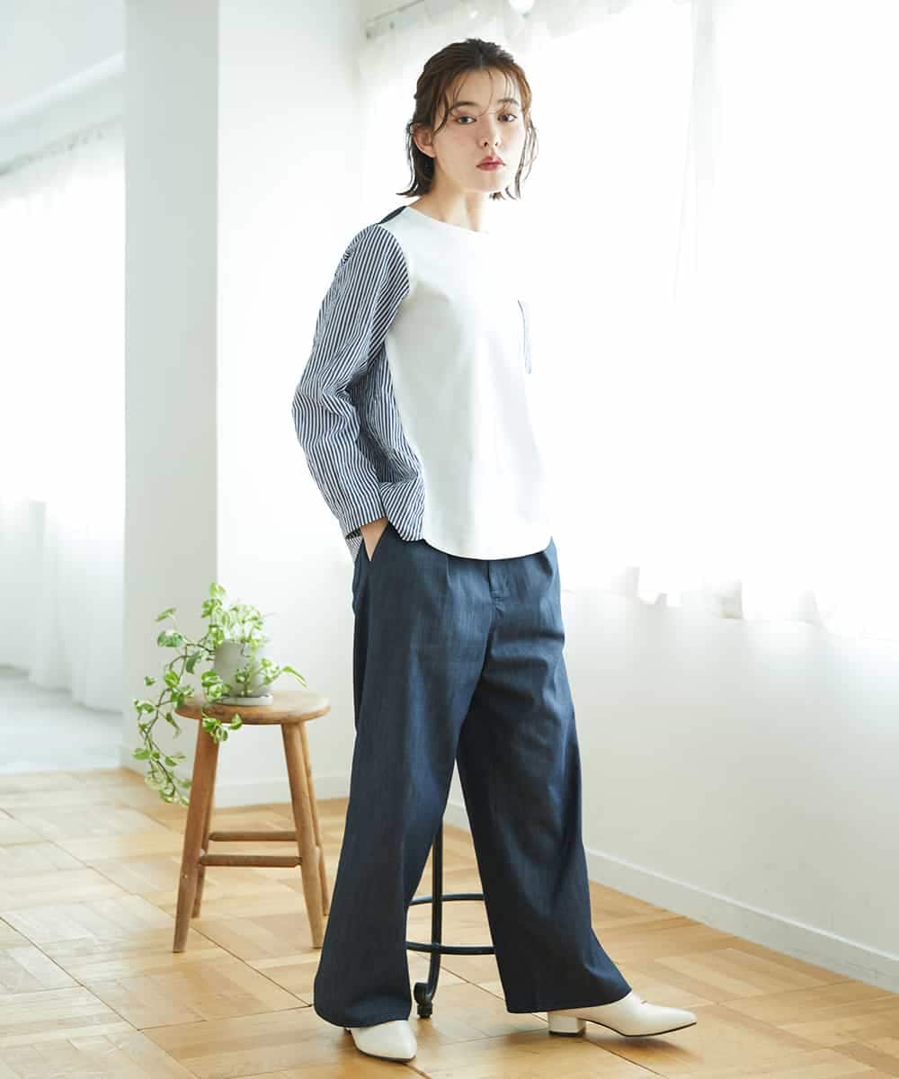 NHLGF85270 GIANNI LO GIUDICE(小さいサイズ)(メゾン ドゥ サンク) [セットアップ対応]デニムライクセミワイドパンツ ネイビー