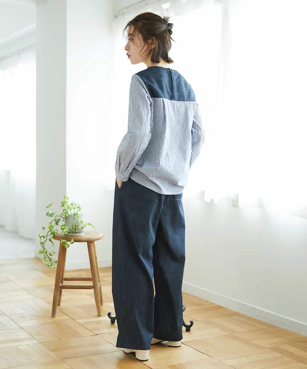 NHLGF85270 GIANNI LO GIUDICE(小さいサイズ)(メゾン ドゥ サンク) [セットアップ対応]デニムライクセミワイドパンツ ネイビー