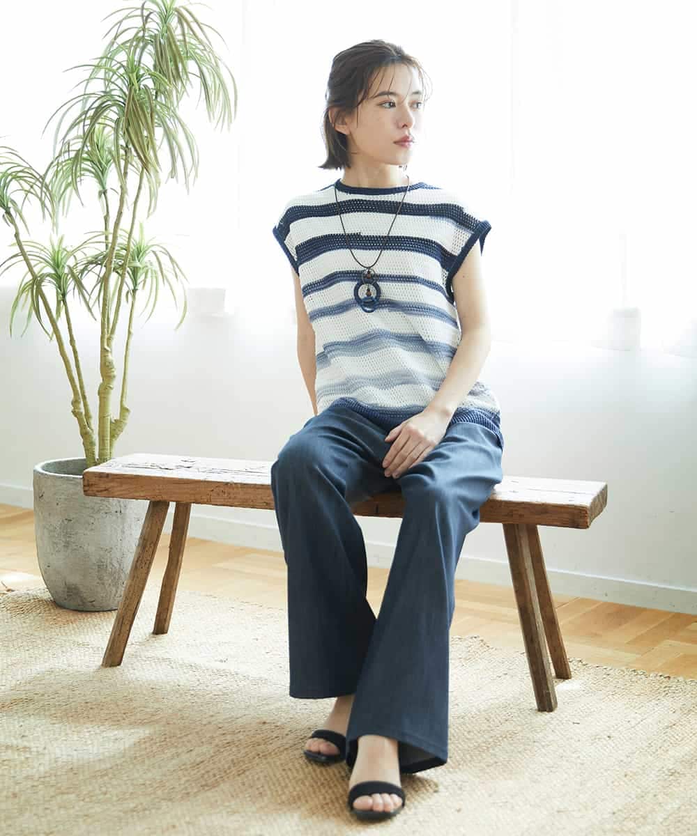 NHLGF85270 GIANNI LO GIUDICE(小さいサイズ)(メゾン ドゥ サンク) [セットアップ対応]デニムライクセミワイドパンツ ネイビー