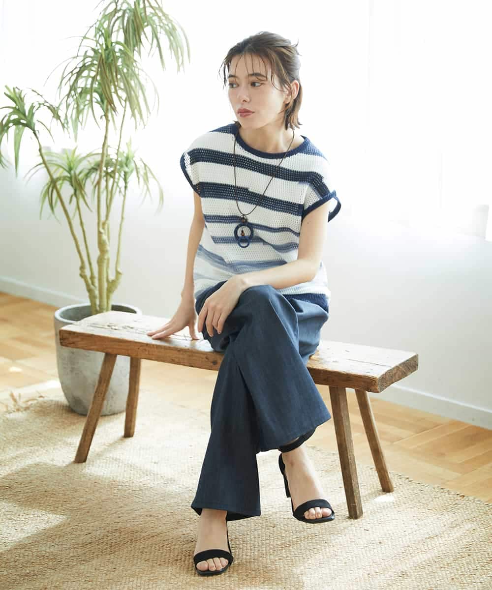 NHLGF85270 GIANNI LO GIUDICE(小さいサイズ)(メゾン ドゥ サンク) [セットアップ対応]デニムライクセミワイドパンツ ネイビー