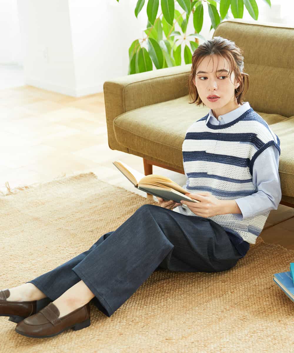 NHLGF85270 GIANNI LO GIUDICE(小さいサイズ)(メゾン ドゥ サンク) [セットアップ対応]デニムライクセミワイドパンツ ネイビー