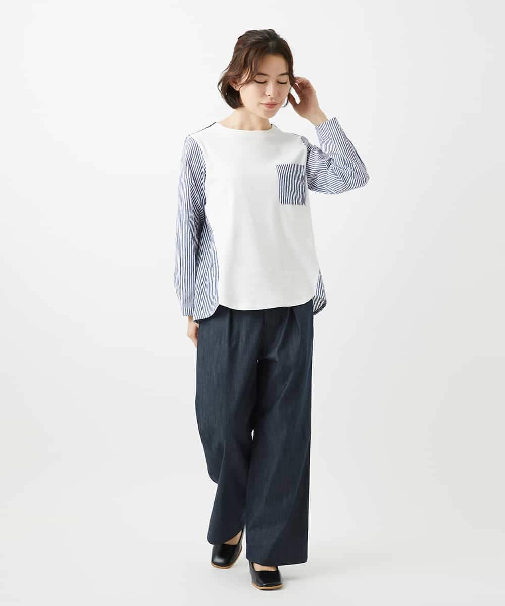 NHLGF85270 GIANNI LO GIUDICE(小さいサイズ)(メゾン ドゥ サンク) [セットアップ対応]デニムライクセミワイドパンツ ネイビー