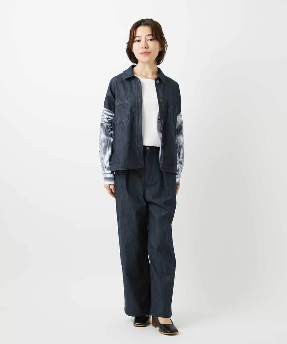 NHLGF85270 GIANNI LO GIUDICE(小さいサイズ)(メゾン ドゥ サンク) [セットアップ対応]デニムライクセミワイドパンツ ネイビー