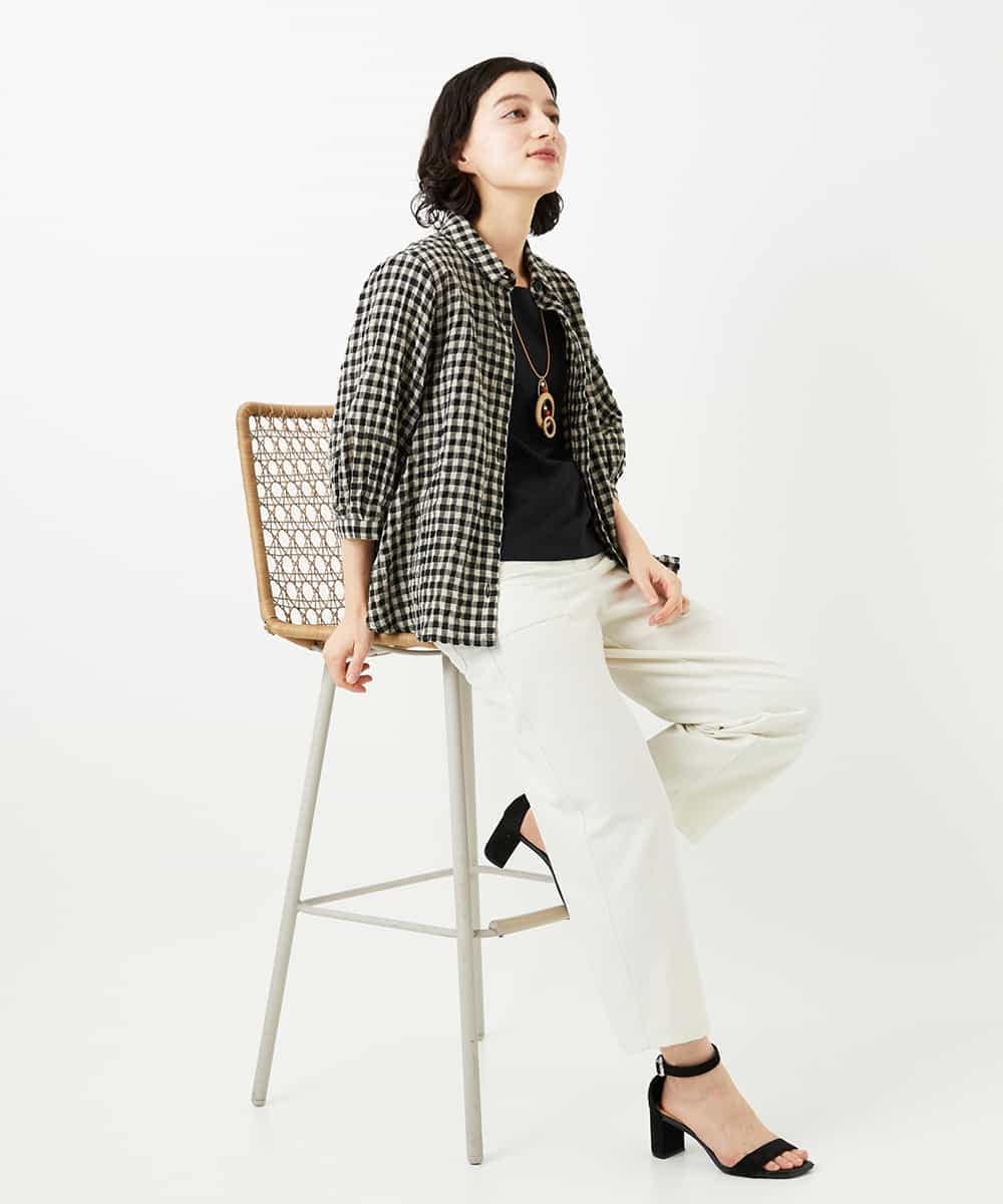 NHLGF89270 GIANNI LO GIUDICE(小さいサイズ)(メゾン ドゥ サンク) [日本製]リネンミックスシャンブレーストレッチパンツ オレンジ