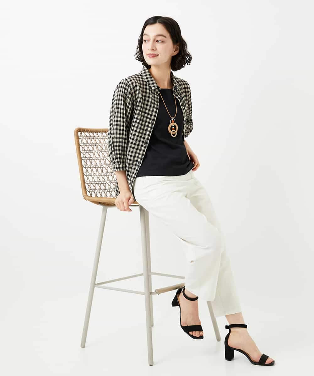 NHLGF89270 GIANNI LO GIUDICE(小さいサイズ)(メゾン ドゥ サンク) [日本製]リネンミックスシャンブレーストレッチパンツ オレンジ