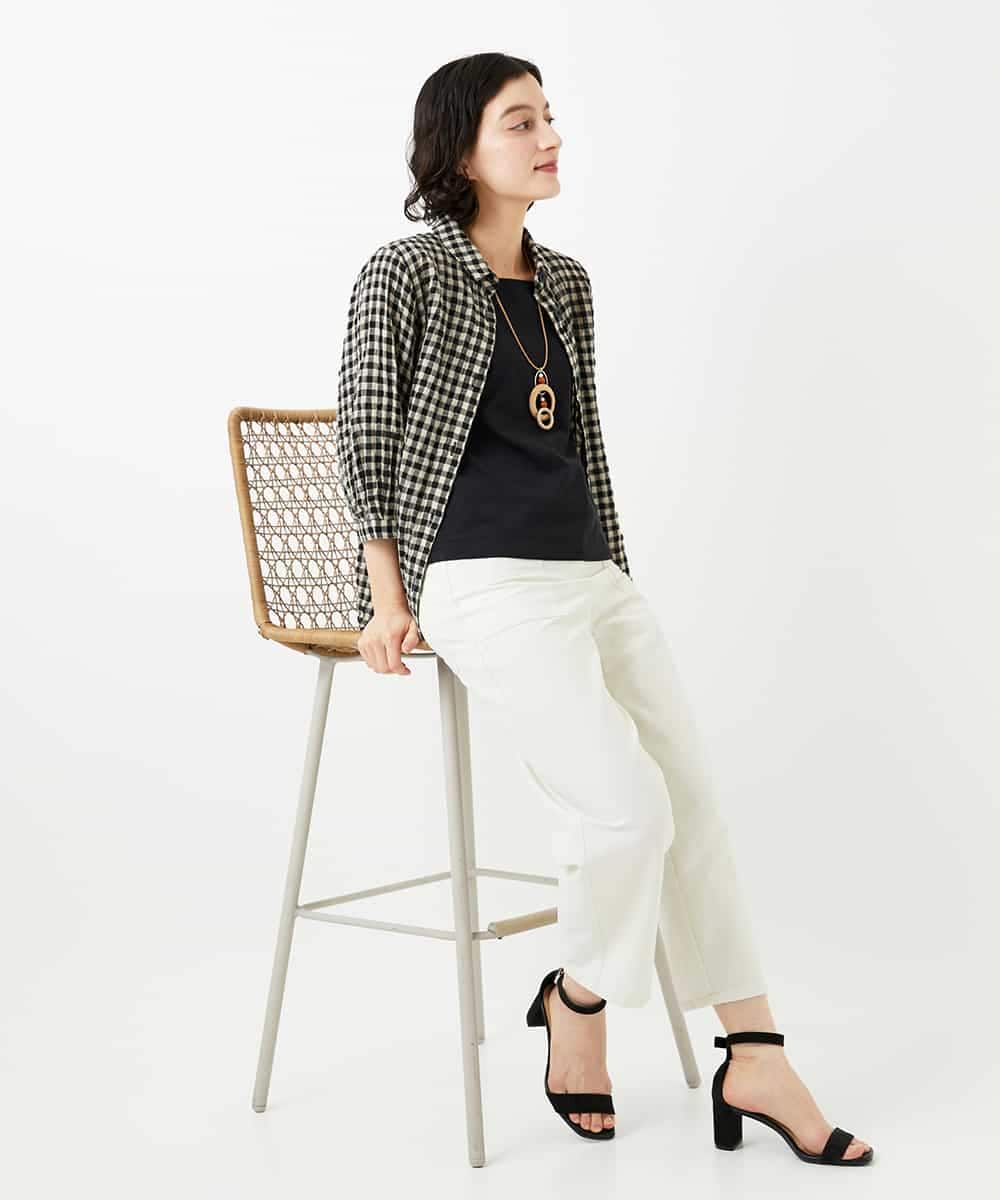 NHLGF89270 GIANNI LO GIUDICE(小さいサイズ)(メゾン ドゥ サンク) [日本製]リネンミックスシャンブレーストレッチパンツ オレンジ