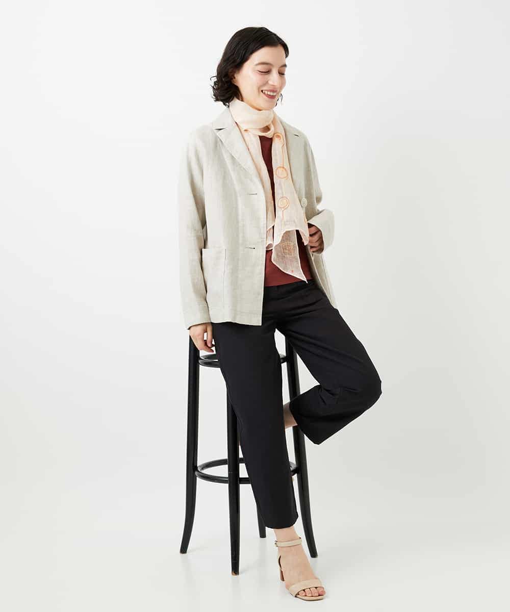 NHLGF89270 GIANNI LO GIUDICE(小さいサイズ)(メゾン ドゥ サンク) [日本製]リネンミックスシャンブレーストレッチパンツ オレンジ