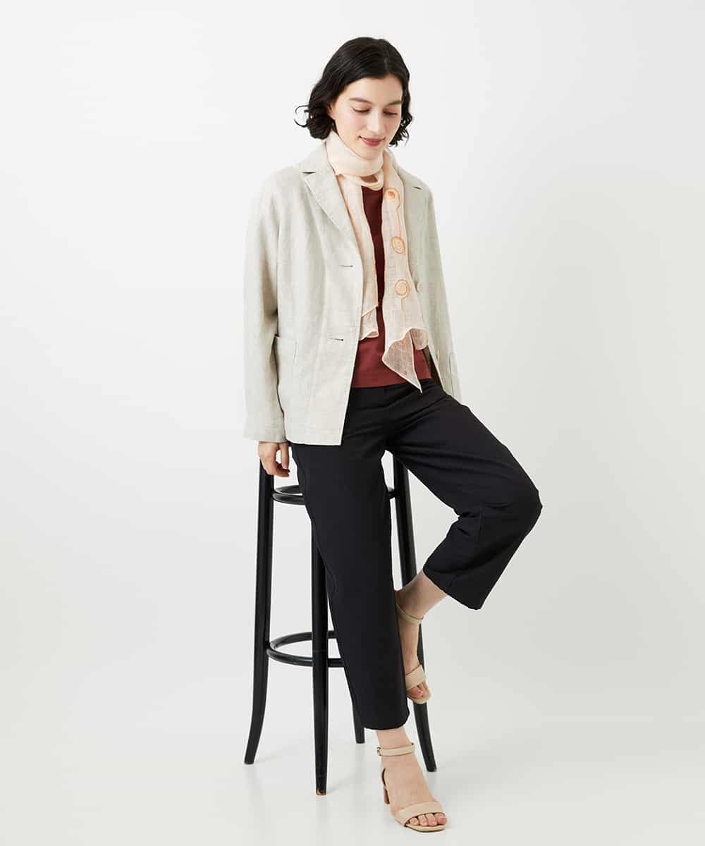 NHLGF89270 GIANNI LO GIUDICE(小さいサイズ)(メゾン ドゥ サンク) [日本製]リネンミックスシャンブレーストレッチパンツ オレンジ