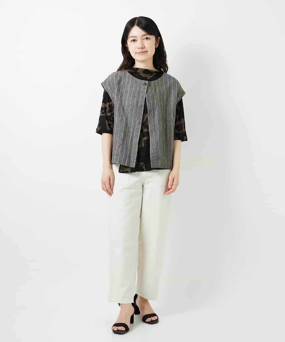 NHLGF89270 GIANNI LO GIUDICE(小さいサイズ)(メゾン ドゥ サンク) [日本製]リネンミックスシャンブレーストレッチパンツ オレンジ