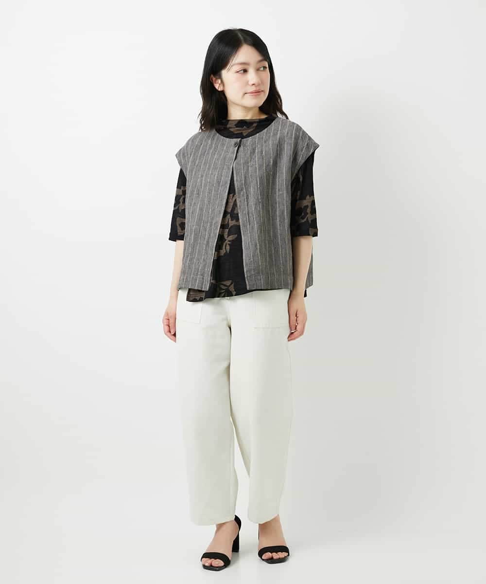 NHLGF89270 GIANNI LO GIUDICE(小さいサイズ)(メゾン ドゥ サンク) [日本製]リネンミックスシャンブレーストレッチパンツ オレンジ