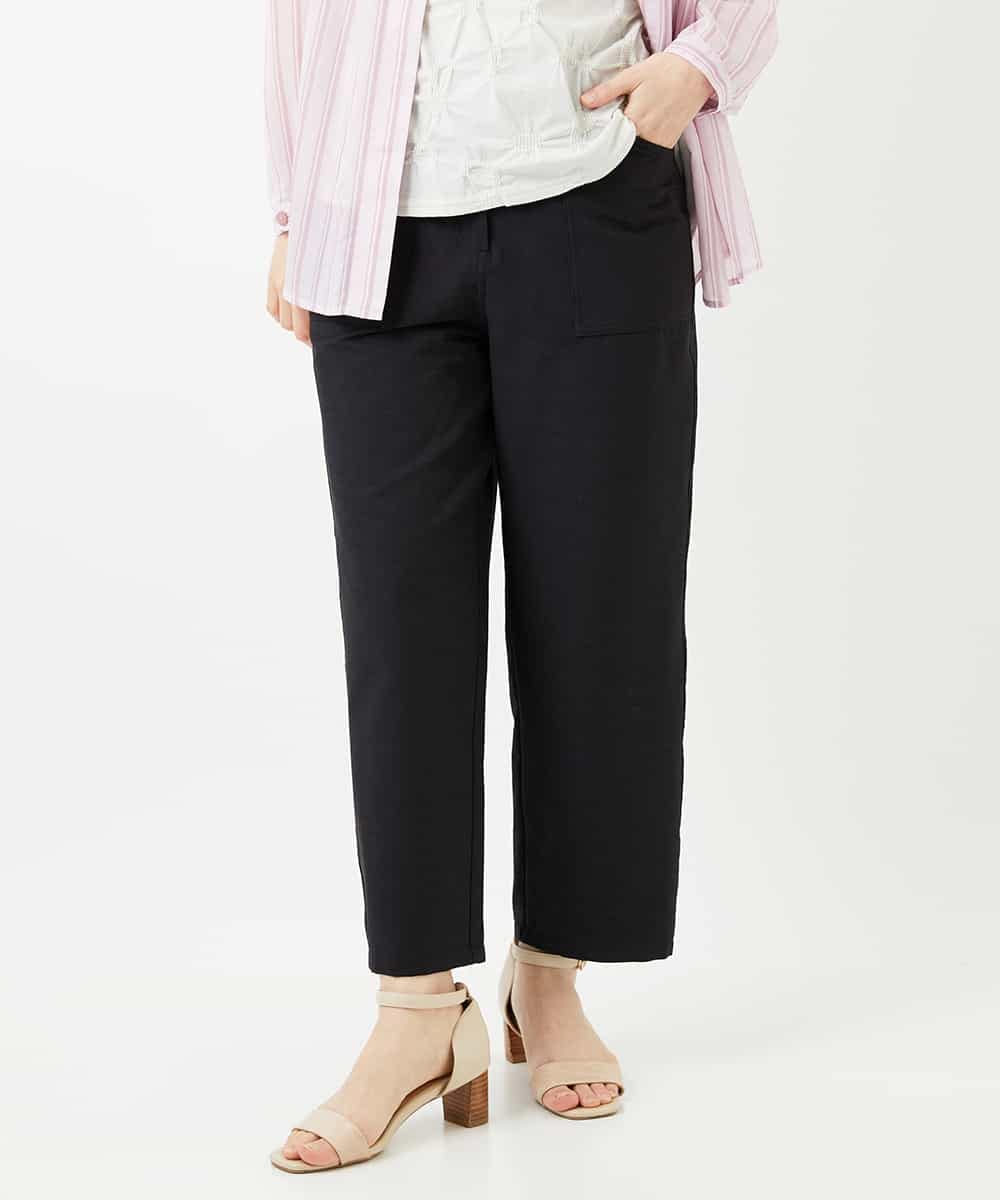 NHLGF89270 GIANNI LO GIUDICE(小さいサイズ)(メゾン ドゥ サンク) [日本製]リネンミックスシャンブレーストレッチパンツ ブラック