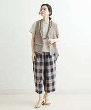 NHLGS10250 GIANNI LO GIUDICE(小さいサイズ)(メゾン ドゥ サンク) 先染めリネンブロックチェックパンツ ネイビー×ブラック
