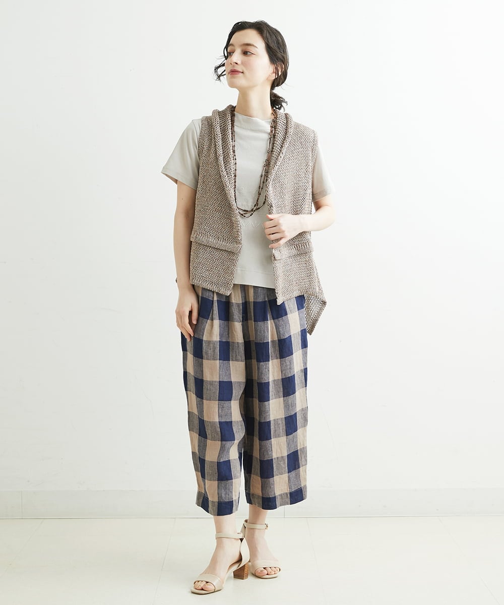 NHLGS10250 GIANNI LO GIUDICE(小さいサイズ)(メゾン ドゥ サンク) 先染めリネンブロックチェックパンツ ネイビー×ブラック