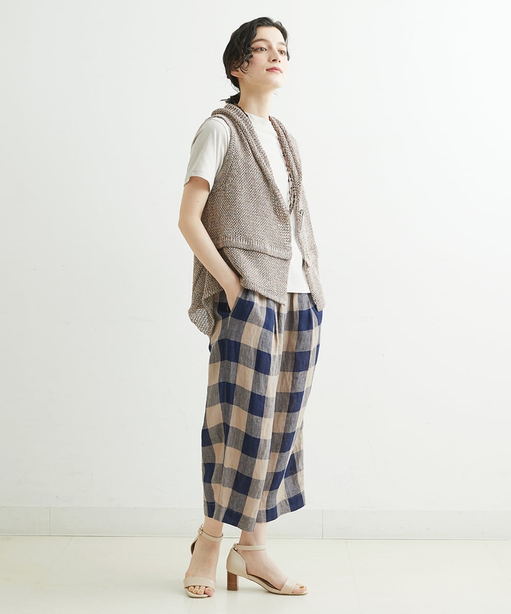 NHLGS10250 GIANNI LO GIUDICE(小さいサイズ)(メゾン ドゥ サンク) 先染めリネンブロックチェックパンツ ネイビー×ブラック