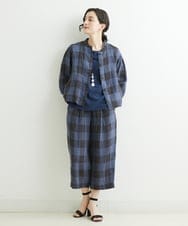NHLGS10250 GIANNI LO GIUDICE(小さいサイズ)(メゾン ドゥ サンク) 先染めリネンブロックチェックパンツ ネイビー×ブラック
