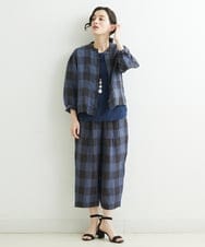 NHLGS10250 GIANNI LO GIUDICE(小さいサイズ)(メゾン ドゥ サンク) 先染めリネンブロックチェックパンツ ネイビー×ブラック